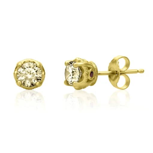 3/4 Ct. Tw. Yellow Diamond & Garnet Stud Earrings In