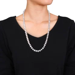 Cultured Freshwater Pearl Necklace In Sterling Silver, 7.5-8Mm, 24"