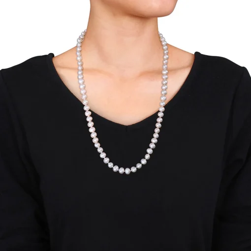 Cultured Freshwater Pearl Necklace In Sterling Silver, 7.5-8Mm, 24"