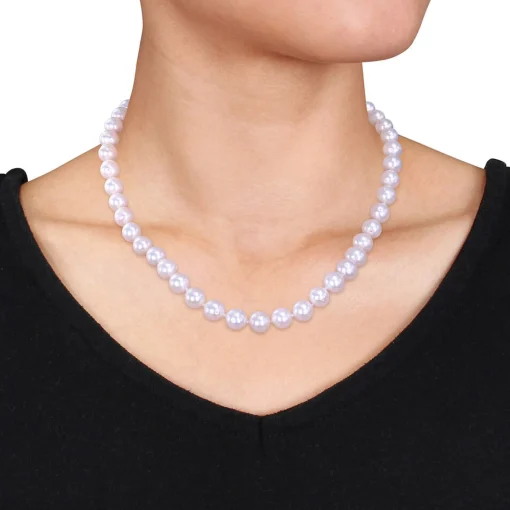 Cultured Freshwater Pearl Necklace In Sterling Silver, 9-10Mm, 18"