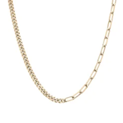 Curb And Paperclip Chain Necklace In Vermeil, 18"
