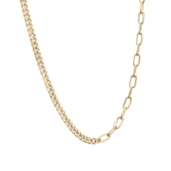 Curb And Paperclip Chain Necklace In Vermeil, 18"