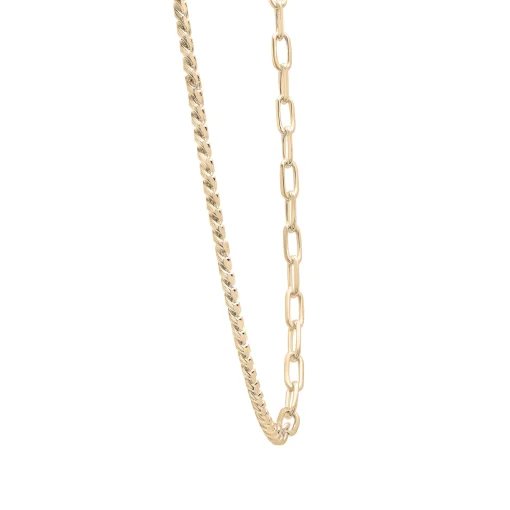 Curb And Paperclip Chain Necklace In Vermeil, 18"