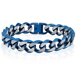 Curb Chain Bracelet In Blue Ion-Plated Stainless Steel, 13Mm, 8.5"