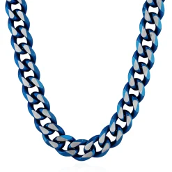 Curb Chain Necklace In Blue Ion-Plated Stainless Steel, 10.5Mm, 24"