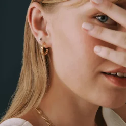 Curb Chain Open Hoop Earrings In Vermeil, 16Mm