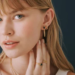 Curb Chain Open Huggie Hoop Earrings In Vermeil, 11Mm