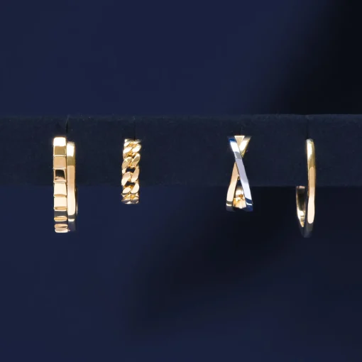 Curb Chain Open Huggie Hoop Earrings In Vermeil, 11Mm