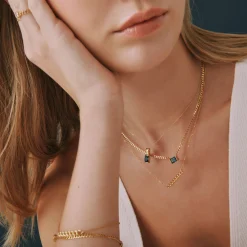 Curb Link Horizontal Bar Necklace In Vermeil