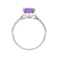 Cushion-Cut Amethyst & Diamond Ring In 10K White Gold (1/18 Ct. Tw.)