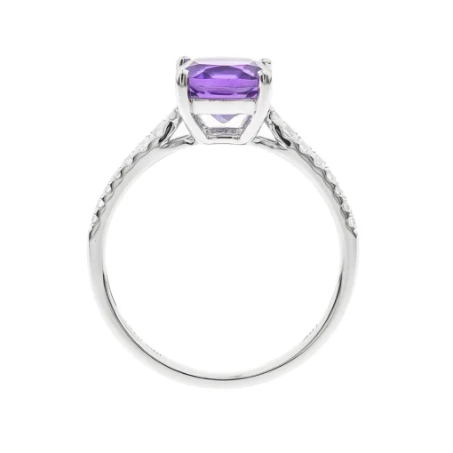 Cushion-Cut Amethyst & Diamond Ring In 10K White Gold (1/18 Ct. Tw.)