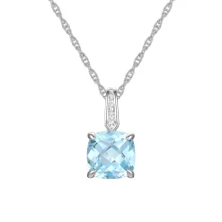 Cushion-Cut Aquamarine Pendant With Diamond Accents In 10K White Gold