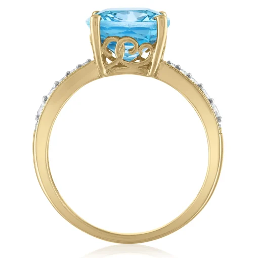 Cushion-Cut Blue Topaz And Lab Created White Sapphire Ring In 10K Yellow Gold