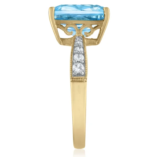 Cushion-Cut Blue Topaz And Lab Created White Sapphire Ring In 10K Yellow Gold