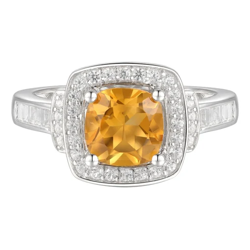 Cushion-Cut Citrine & Lab Created White Sapphire Earring, Pendant & Ring Set In Sterling Silver