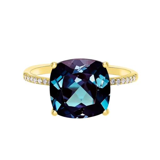 Cushion-Cut Lab Created Alexandrite Ring In 10K Yellow Gold