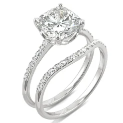Cushion-Cut Moissanite Ring Set In 14K White Gold (2 5/8 Ct. Tw.)