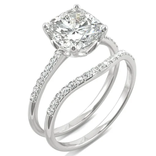 Cushion-Cut Moissanite Ring Set In 14K White Gold (2 5/8 Ct. Tw.)