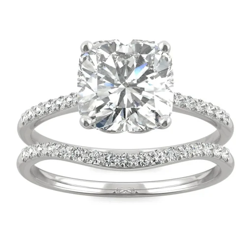Cushion-Cut Moissanite Ring Set In 14K White Gold (2 5/8 Ct. Tw.)