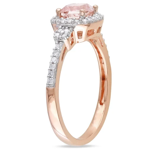 Cushion-Cut Morganite Ring With Pave Diamonds In 10K Rose Gold (1/7 Ct. Tw.)