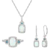 Cushion-Cut Opal Earrings, Pendant And Ring Set In Sterling Silver