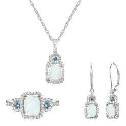 Cushion-Cut Opal Earrings, Pendant And Ring Set In Sterling Silver