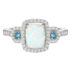 Cushion-Cut Opal Earrings, Pendant And Ring Set In Sterling Silver