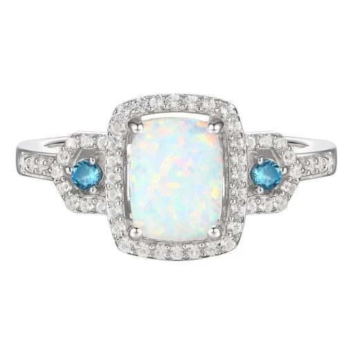 Cushion-Cut Opal Earrings, Pendant And Ring Set In Sterling Silver
