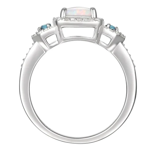 Cushion-Cut Opal Earrings, Pendant And Ring Set In Sterling Silver