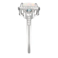Cushion-Cut Opal Earrings, Pendant And Ring Set In Sterling Silver