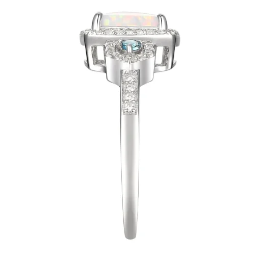 Cushion-Cut Opal Earrings, Pendant And Ring Set In Sterling Silver