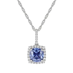 Cushion-Cut Tanzanite & Diamond Pendant In 14K White Gold (1/8 Ct. Tw.)
