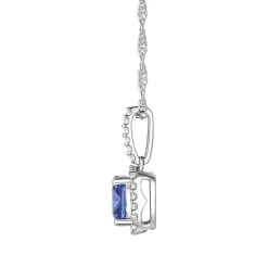 Cushion-Cut Tanzanite & Diamond Pendant In 14K White Gold (1/8 Ct. Tw.)