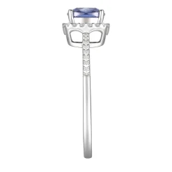 Cushion-Cut Tanzanite & Diamond Ring In 14K White Gold (1/8 Ct. Tw.)