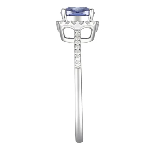 Cushion-Cut Tanzanite & Diamond Ring In 14K White Gold (1/8 Ct. Tw.)