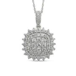 Cushion-Shaped Diamond Cluster Pendant With Starburst Halo (1 Ct. Tw.)