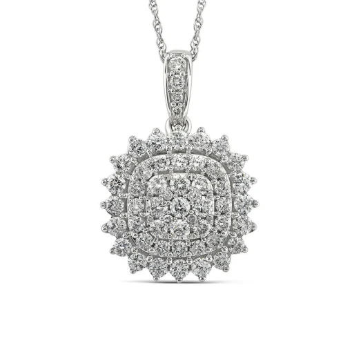Cushion-Shaped Diamond Cluster Pendant With Starburst Halo (1 Ct. Tw.)