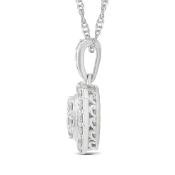 Cushion-Shaped Diamond Cluster Pendant With Scalloped Halo In 14K White Gold (3/4 Ct. Tw.)