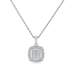 Cushion-Shaped Diamond Pendant With Halo In Sterling Silver (1/5 Ct. Tw.)