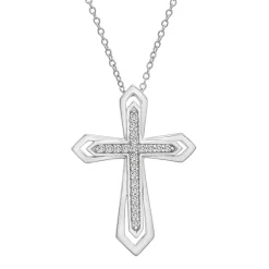 Cut-Out Diamond Cross Pendant In Sterling Silver (1/10 Ct. Tw.)
