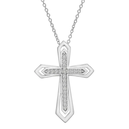 Cut-Out Diamond Cross Pendant In Sterling Silver (1/10 Ct. Tw.)
