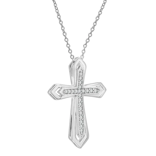 Cut-Out Diamond Cross Pendant In Sterling Silver (1/10 Ct. Tw.)