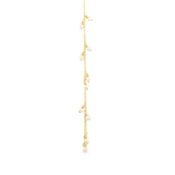 Dangle Pearl Station Necklace In 10K Yellow Gold
