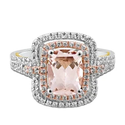 Demi Morganite & Diamond Engagement Ring With Two-Tone Halo In 14K White & Rose Gold (5/8 Ct. Tw.)
