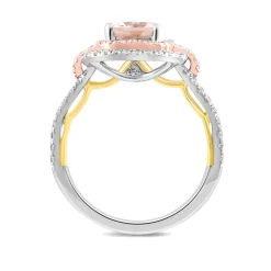 Demi Morganite & Diamond Engagement Ring With Two-Tone Halo In 14K White & Rose Gold (5/8 Ct. Tw.)