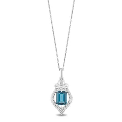 Diamond & London Blue Topaz "Cinderella" Shield Pendant In Sterling Silver (1/5 Ct. Tw.)