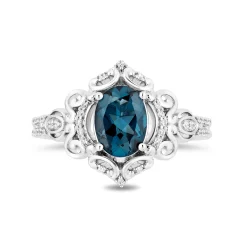 Diamond & London Blue Topaz "Cinderella" Scroll Ring In Sterling Silver (1/10 Ct. Tw.)