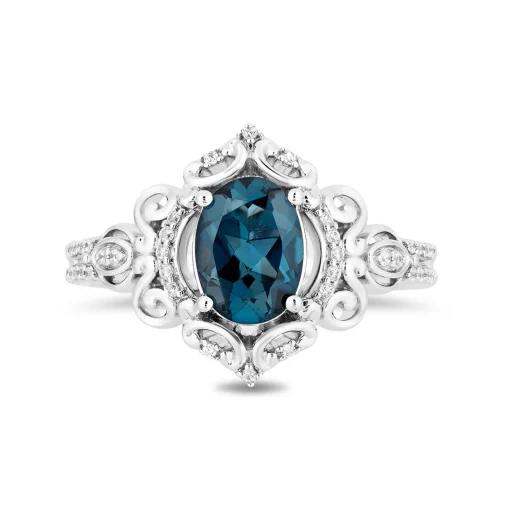 Diamond & London Blue Topaz "Cinderella" Scroll Ring In Sterling Silver (1/10 Ct. Tw.)