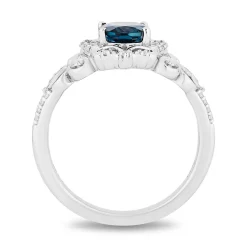 Diamond & London Blue Topaz "Cinderella" Scroll Ring In Sterling Silver (1/10 Ct. Tw.)