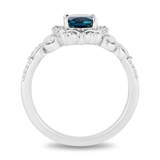 Diamond & London Blue Topaz "Cinderella" Scroll Ring In Sterling Silver (1/10 Ct. Tw.)